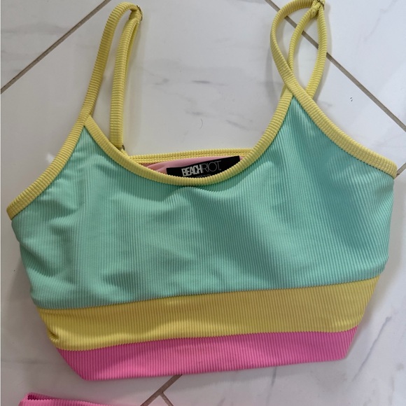 Beach Riot Mint, Pink & Yellow Ribbed Colorblock Bikini - Picture 4 of 7